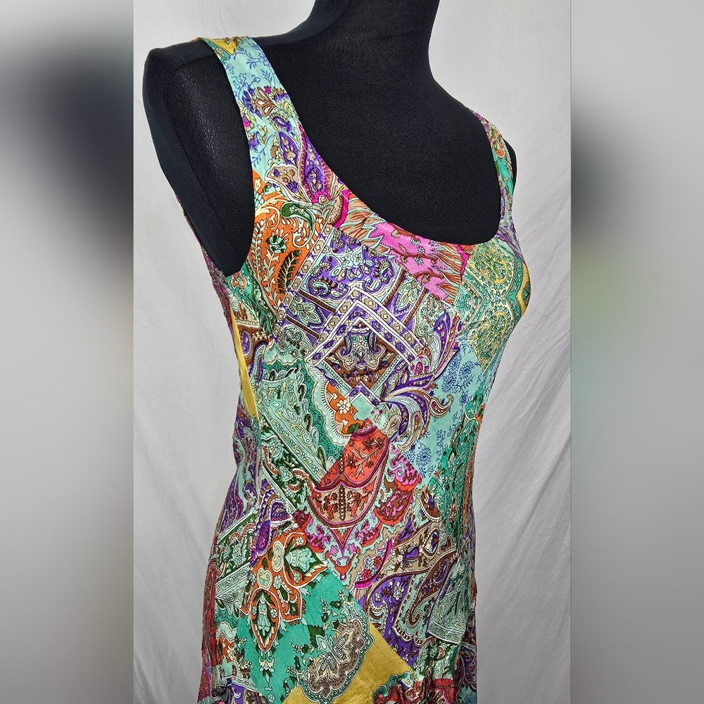 Sundance Patchwork Silk Bohemian Festive Women's Sleeveless Maxi Dress sz S - Picture 3 of 6